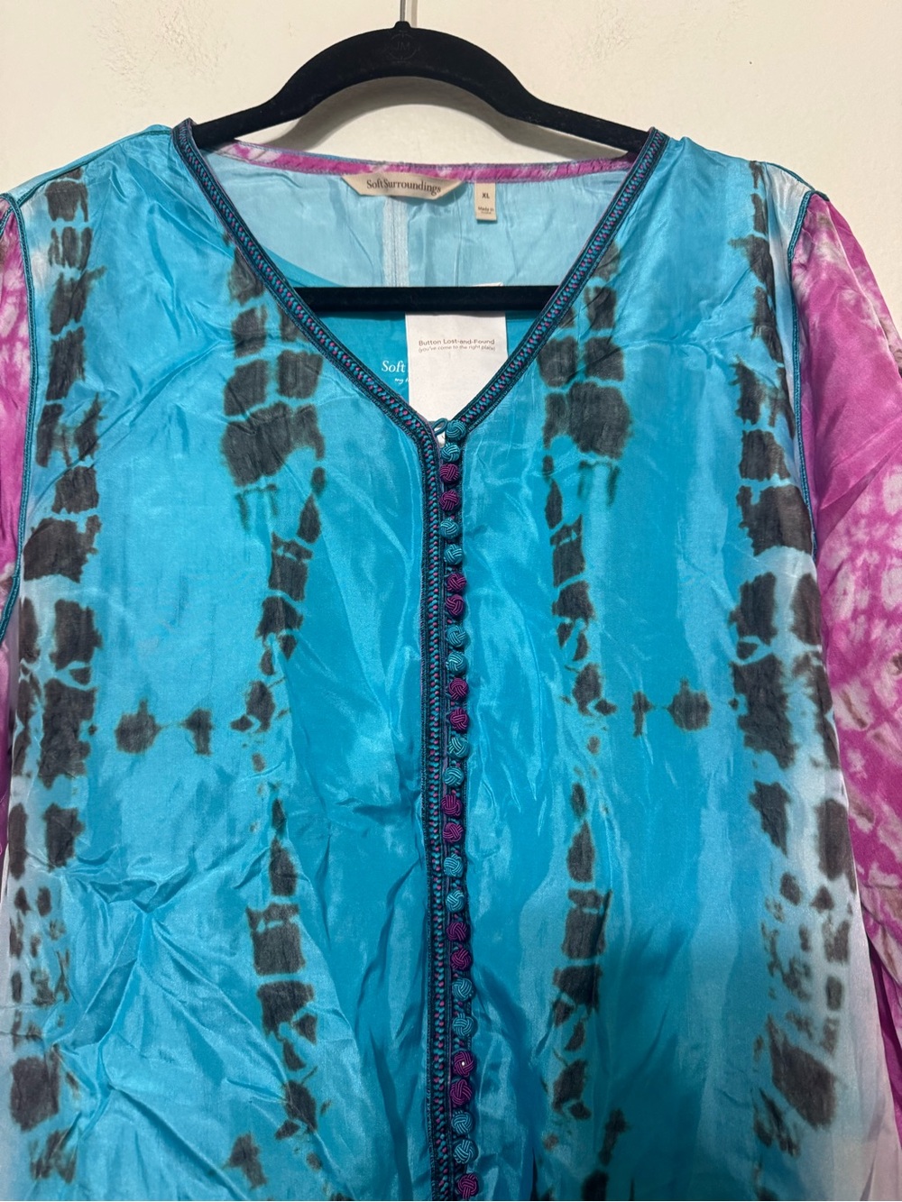 Soft Surroundings Curacao Blue Pink Silk Tie Dye Tunic Top Blouse Size XL NWT - Picture 5 of 14